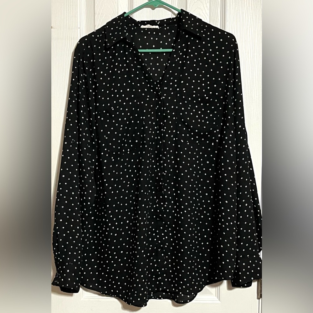 Maurices Black and White Polka Dot Button Down Shirt